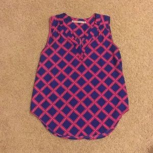 Pink and blue patterned blouse